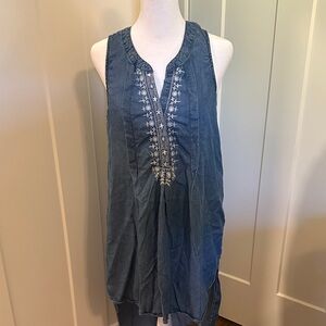 Knox Rose Womens Embroidered Denim Sleeveless High Low Tunic Top Size M Flowy